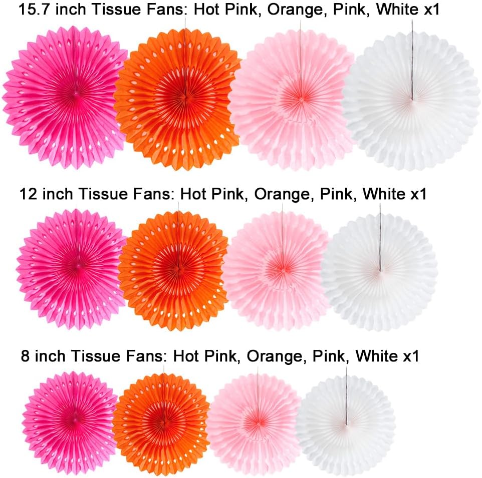 Hot Pink Orange White Tissue Paper Fans 12 Count