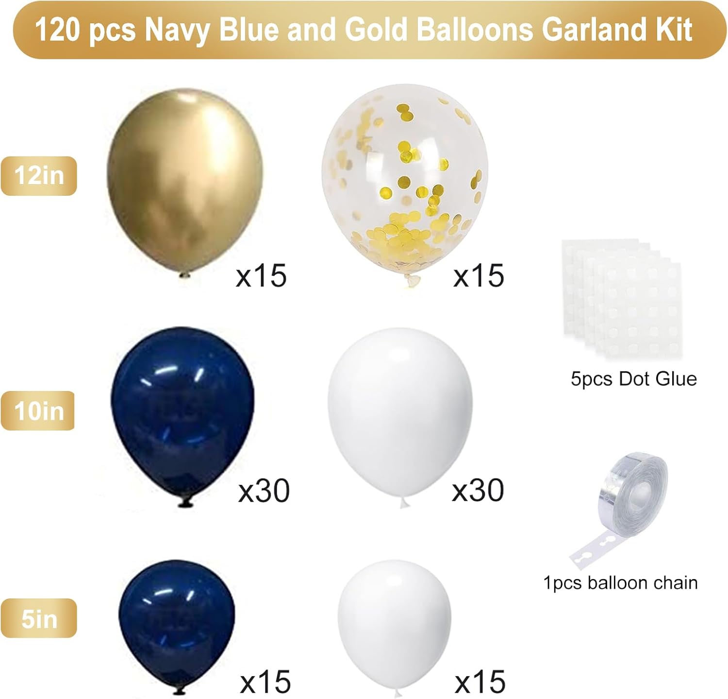 Navy Blue Gold Balloons Garland Kit 120 pcs