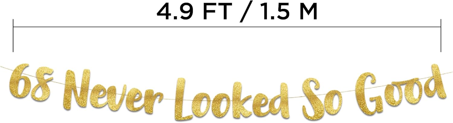 68th Anniversary Gold Glitter Banner - Classy Party Decor