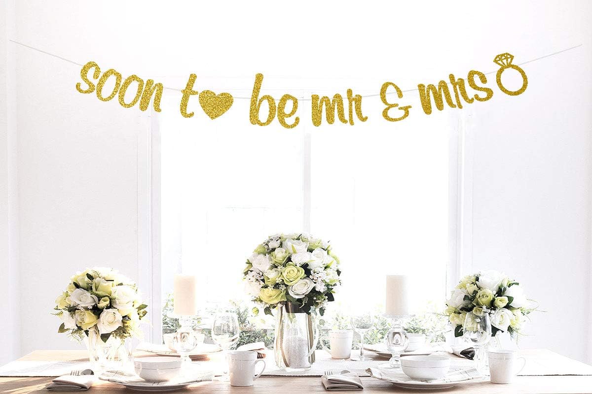 Soon To Be Mr Mrs Gold Glitter Adjustable Banner