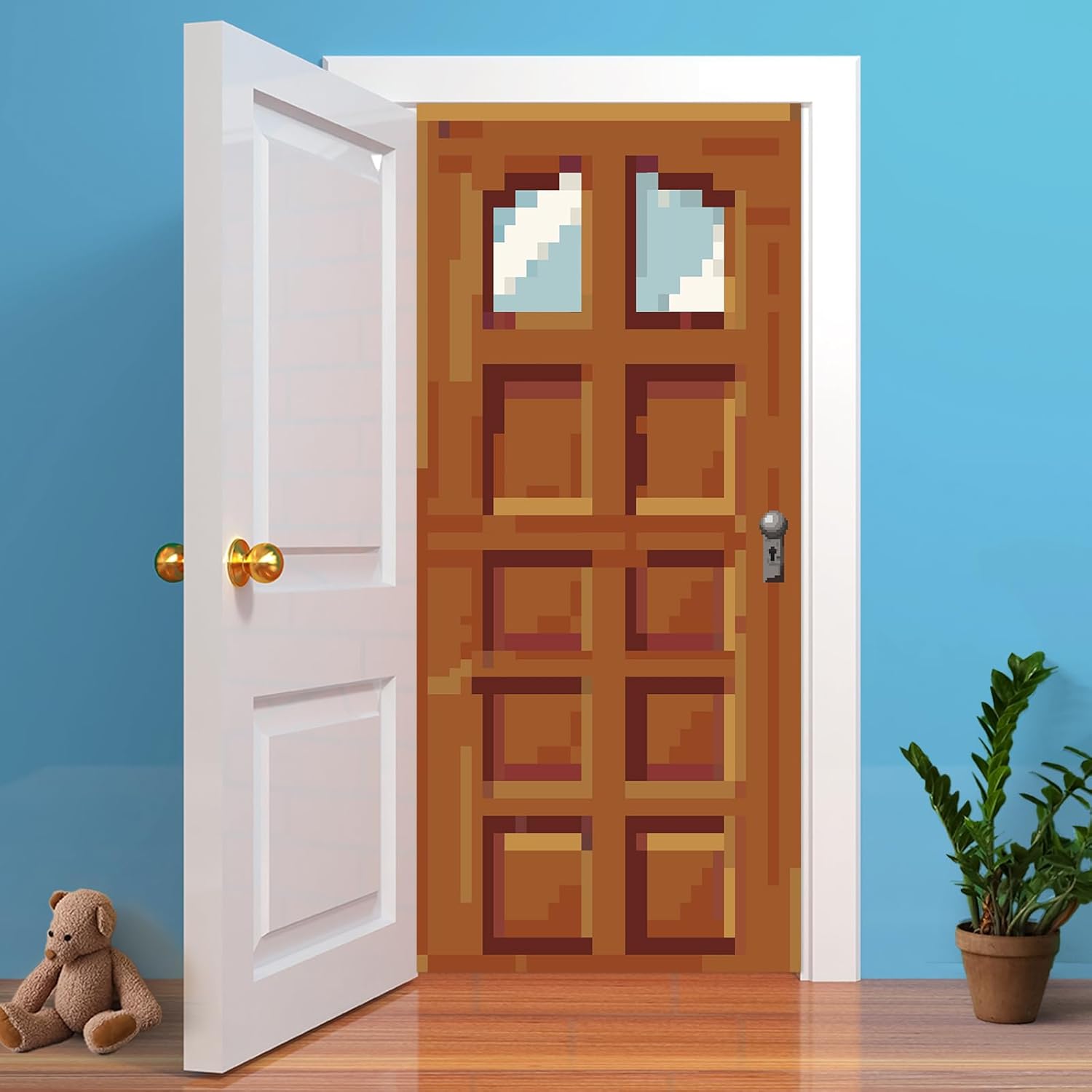 Pixel Door Decor with Lanyards and Rope