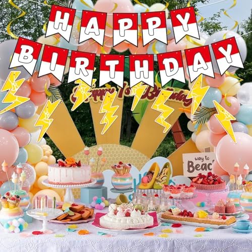 Cartoon Birthday Banner Set 8pcs Lightning Hanging Swirls Party Decorations