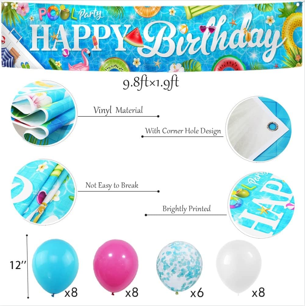 Hakoti Hawaiian Birthday Pool Banner with 30 Balloons