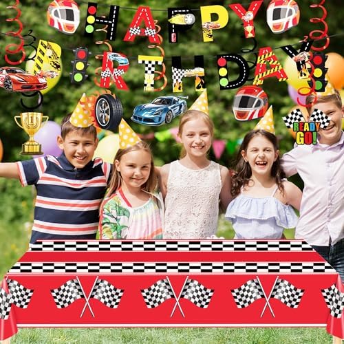 Race Car Birthday Decorations Set with Banner and Tablecloth