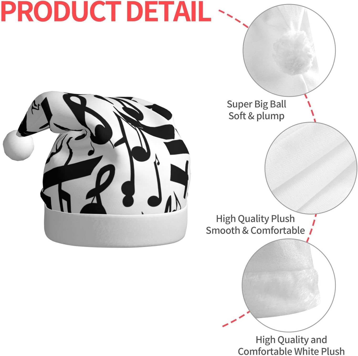 QINZHENG Black Music Note Santa Hat for Women