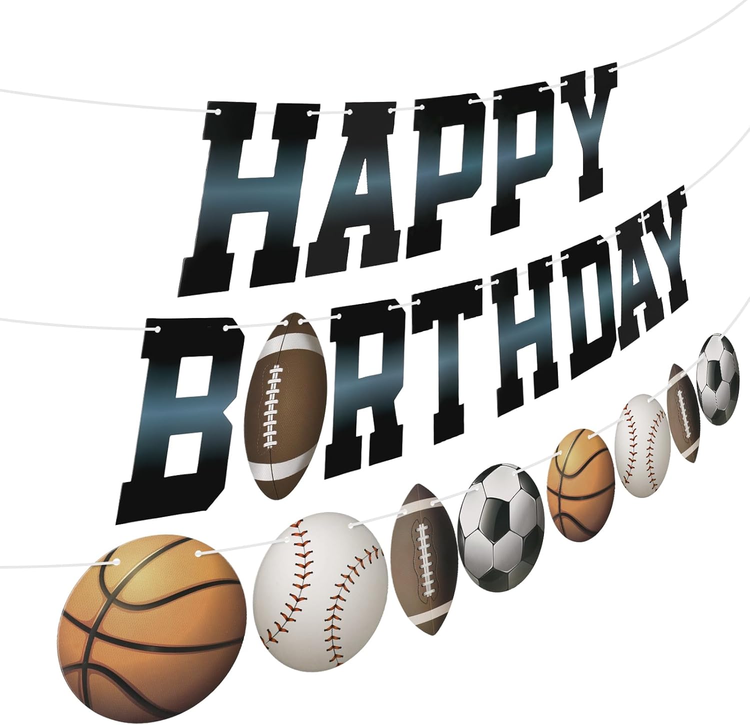 Sports Birthday Banner with Happy Birthday Flags and Balls