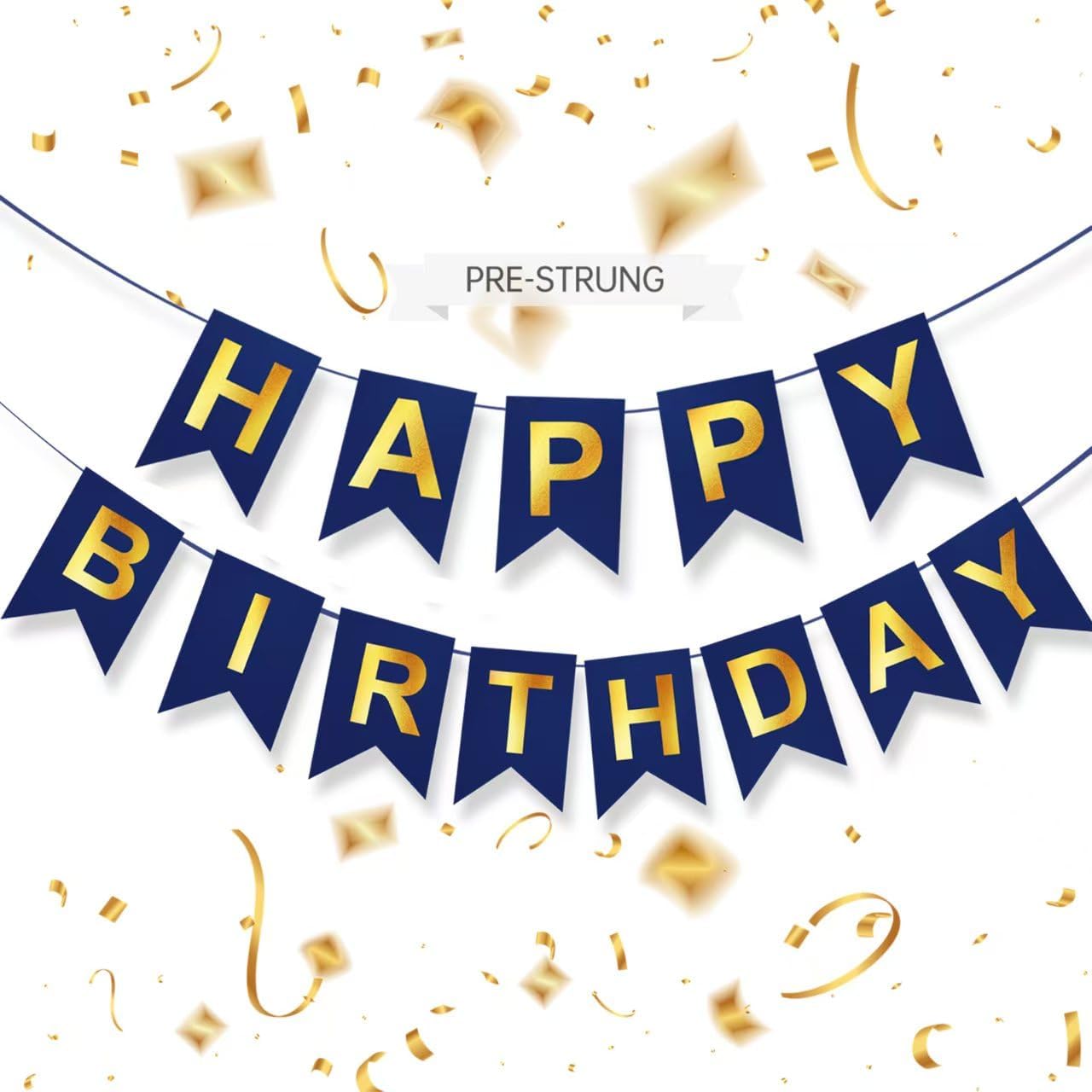 ZGIMI Blue Happy Birthday Banner 16ft Pre-Strung