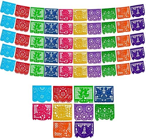 Mexican Party Banners 5 Pack with 10 Plastic Flags