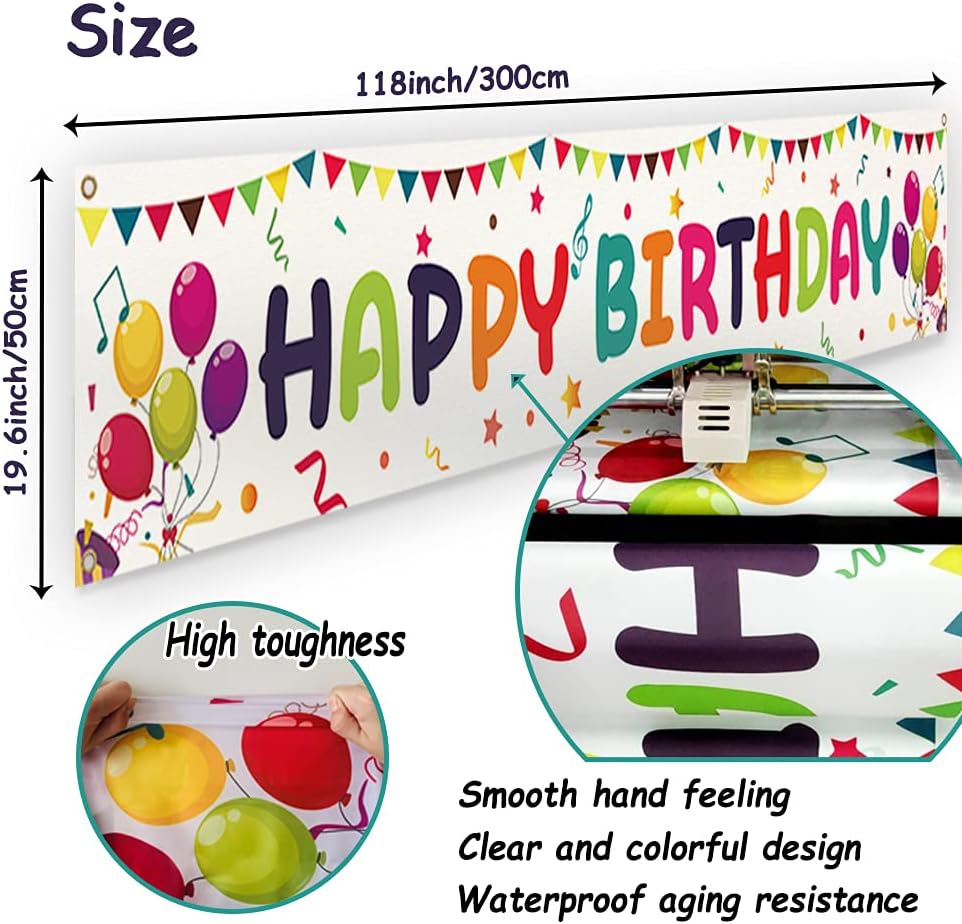 Large Happy Birthday Yard Banner with Hanging Rope and Brass Grommets