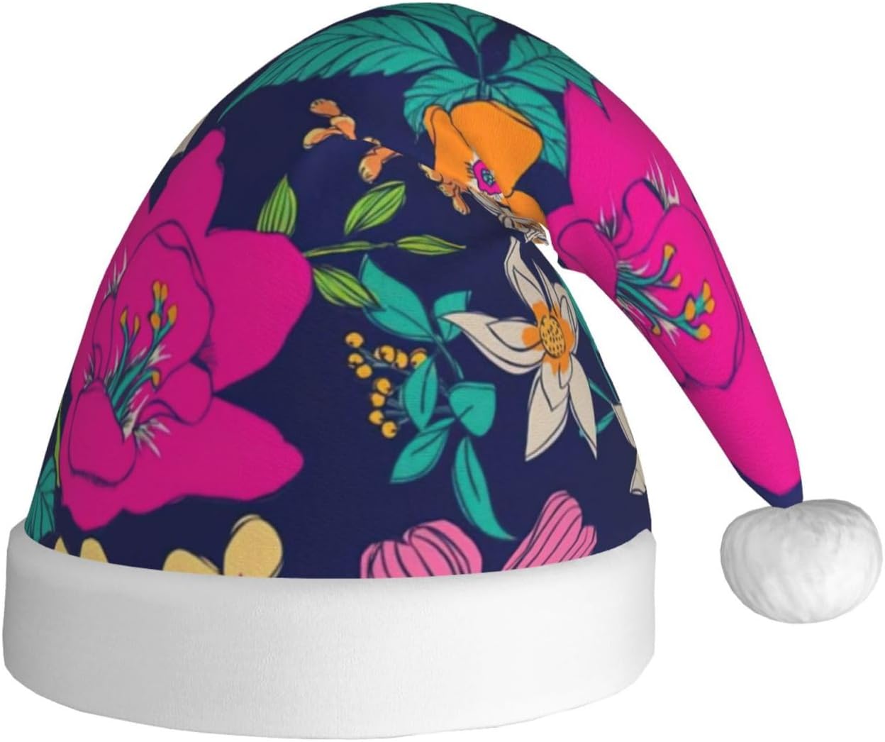QINZHENG Personalized Santa Hat with Flowers Print