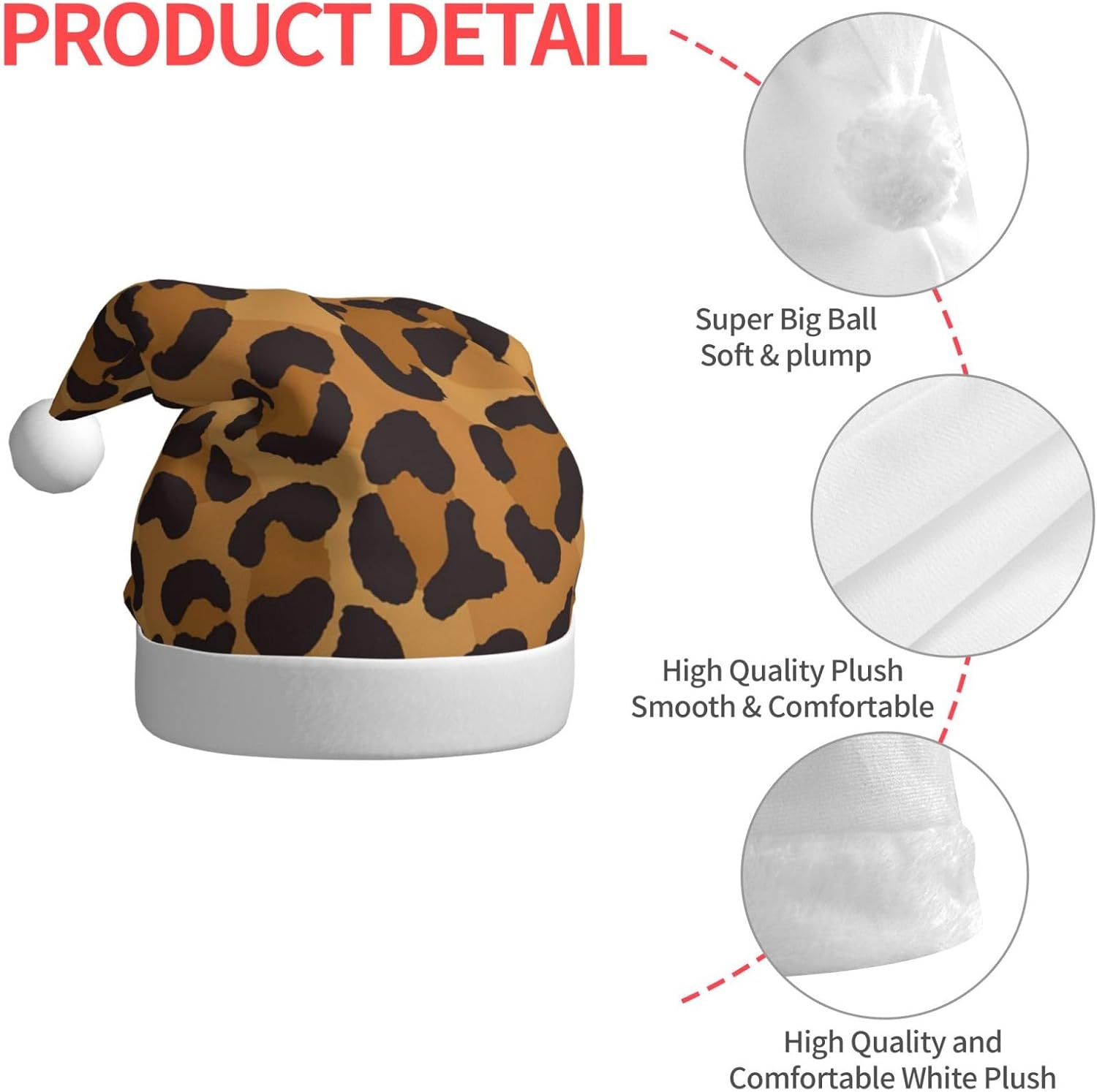 QINZHENG Yellow Leopard Print Santa Hat for Women Adult