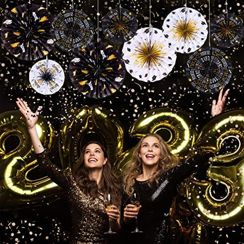 Outus 9 Pcs Graduation Party Decorations Black and Gold Fans