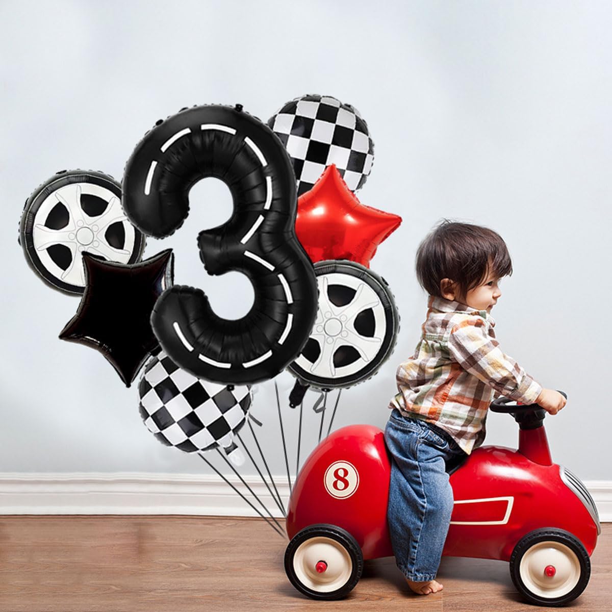 Eostankr Race Car 3rd Birthday Balloons Decorations 7 Pcs