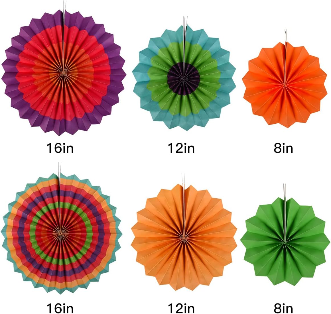 Koboome Rainbow Hanging Paper Fan Set with Pom Poms