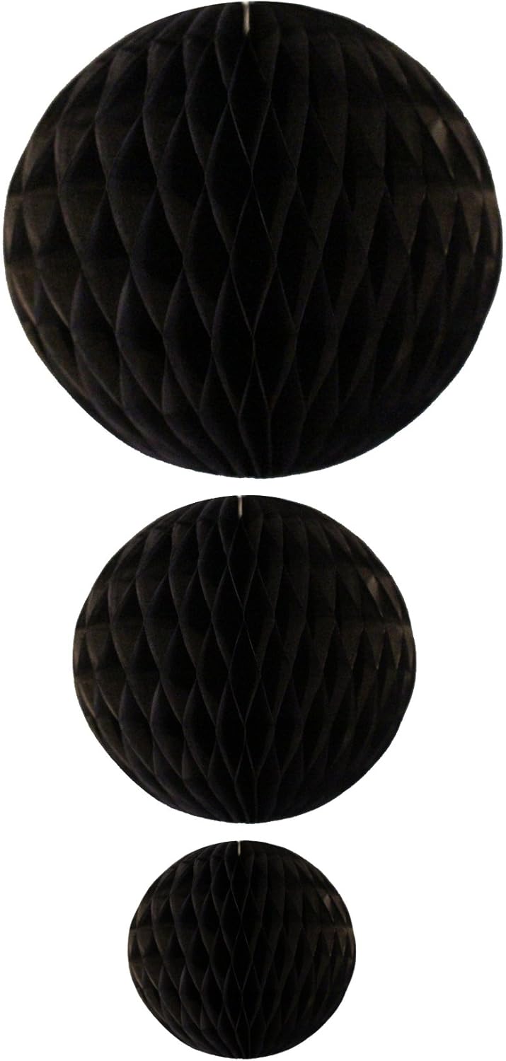 Black Honeycomb Balls Set of 3 12 8 5 Inch