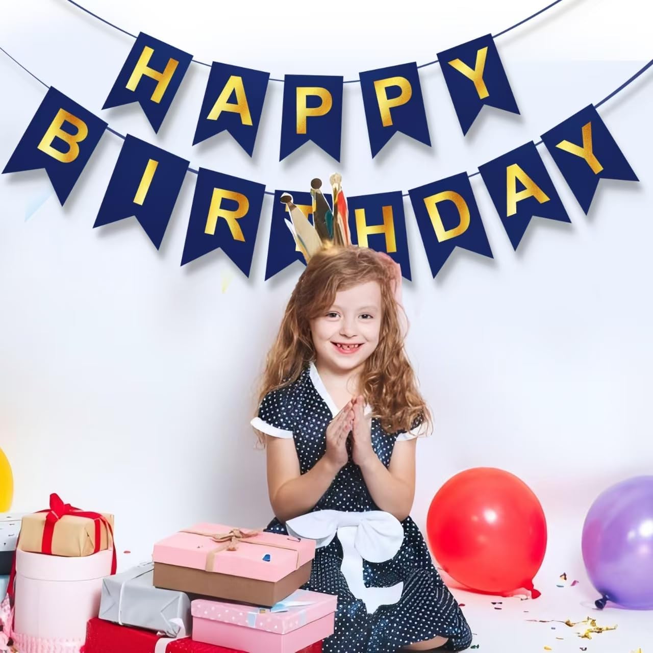 ZGIMI Blue Happy Birthday Banner 16ft Pre-Strung