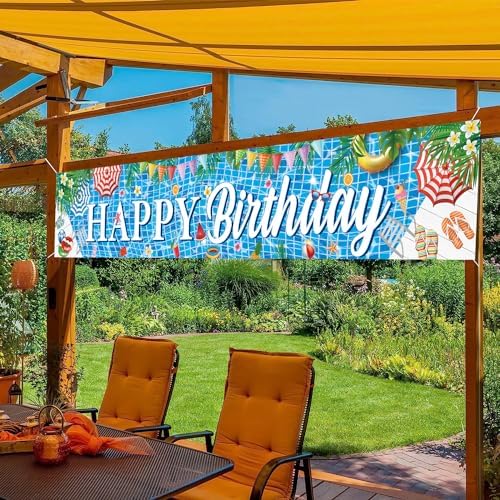 Large Happy Birthday Pool Party Banner