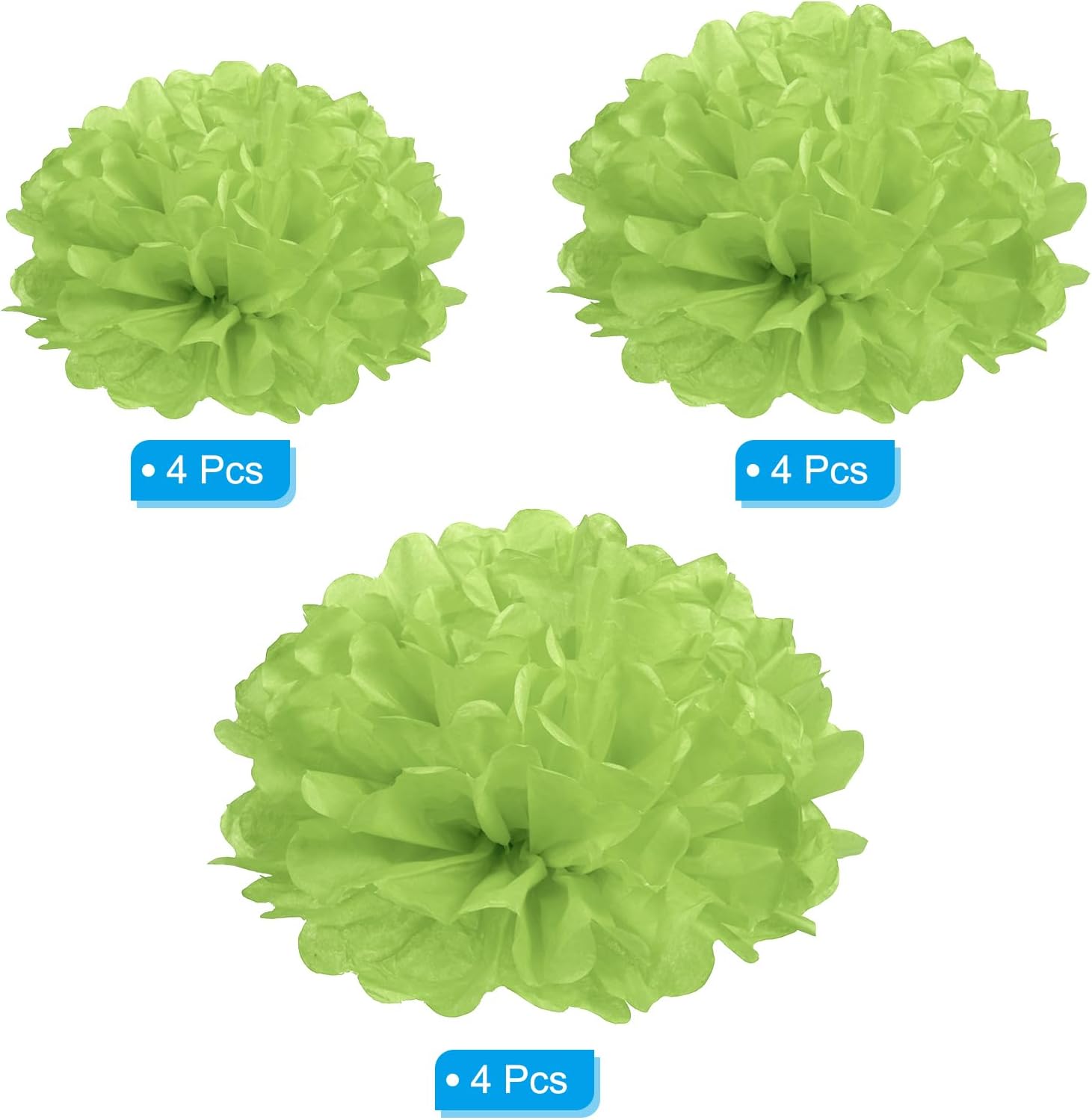 PATIKIL 4 6 8 Inch Tissue Pom Poms Flowers 12 Pack Lime Green