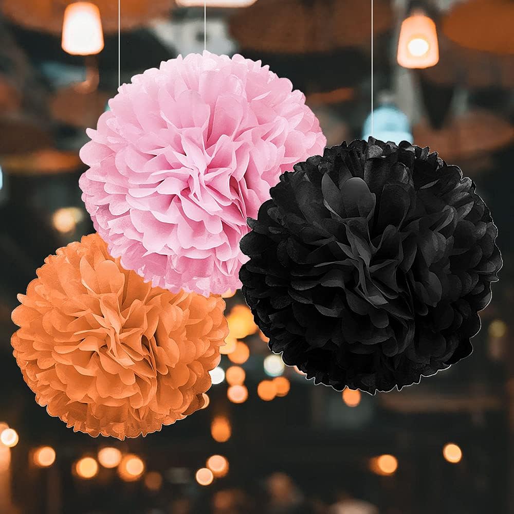 WIRESTER 5 Pcs 15 Inch Black Tissue Paper Flower Pom Poms