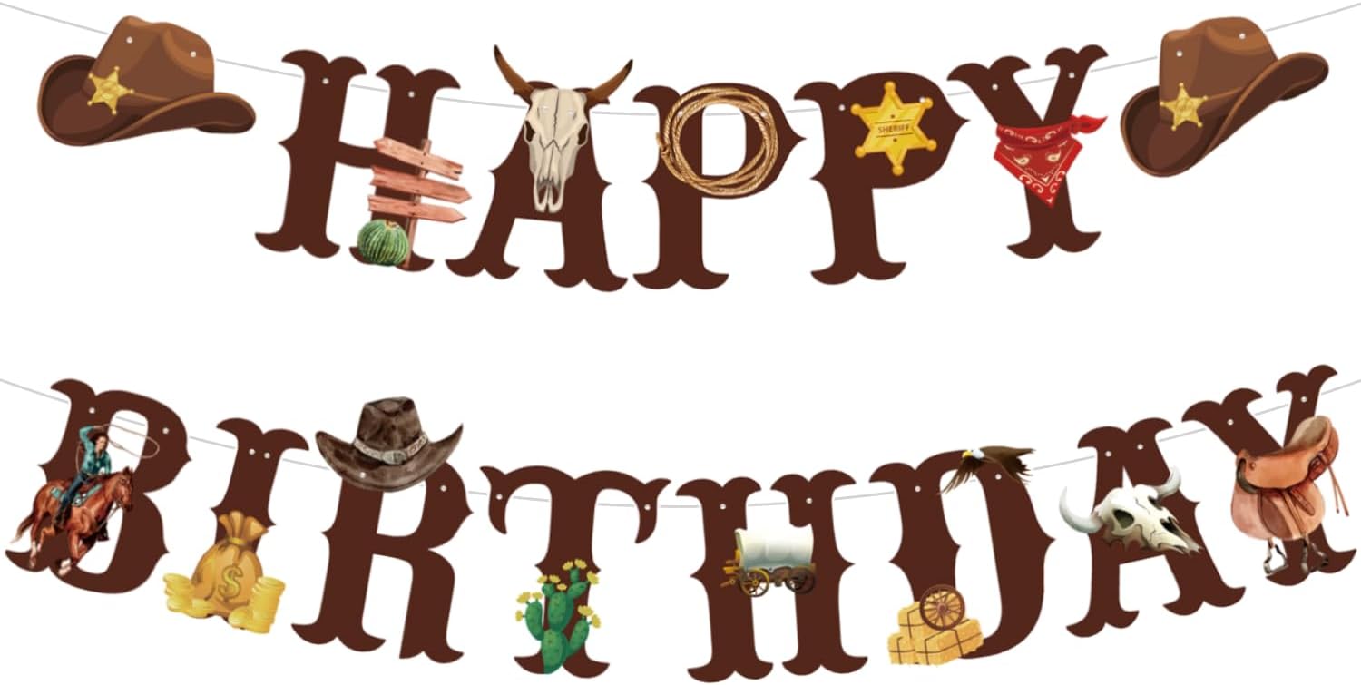Western Cowboy Birthday Banner Decoration Set