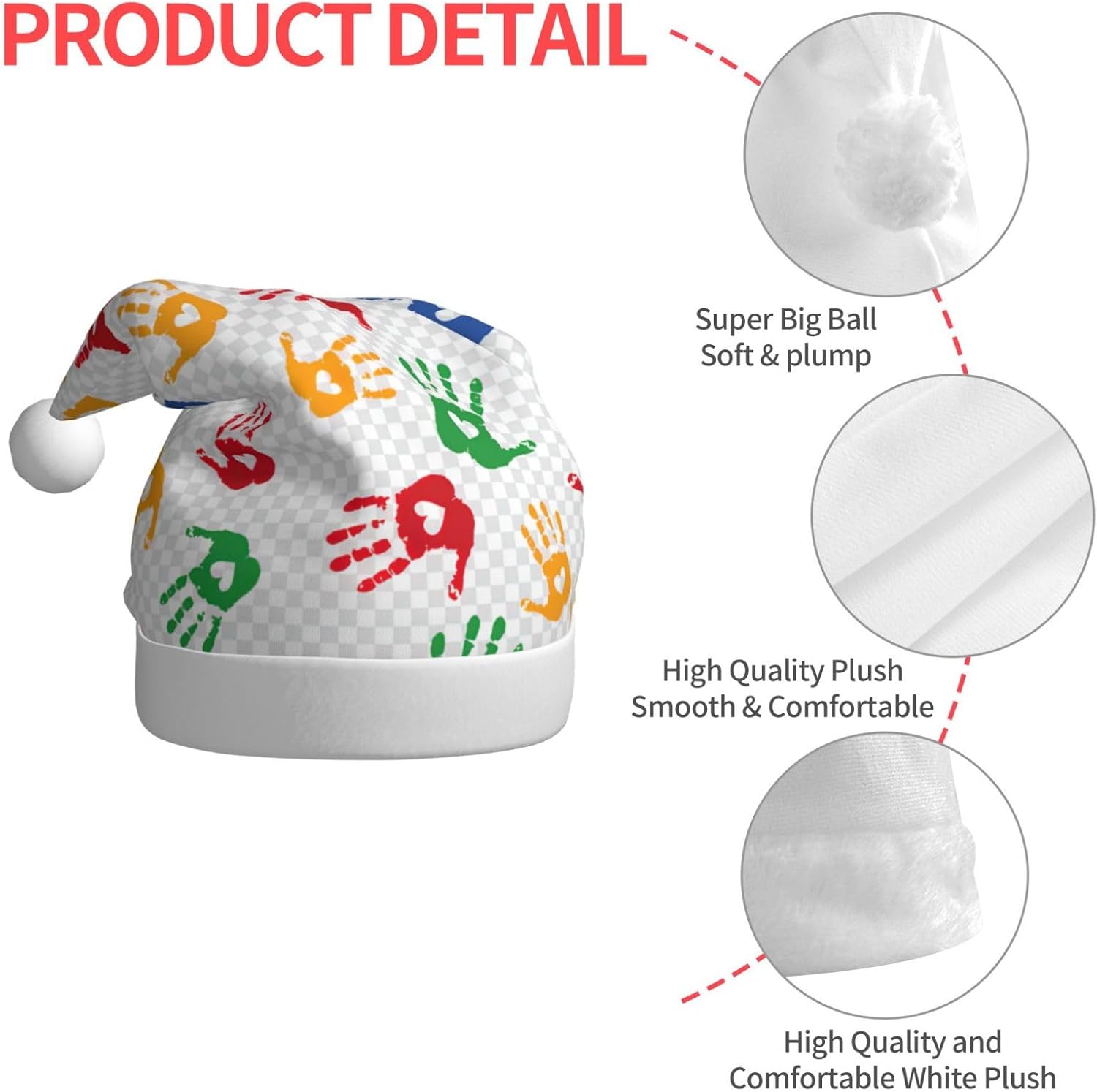 QINZHENG Colorful Hand Shapes Santa Hat