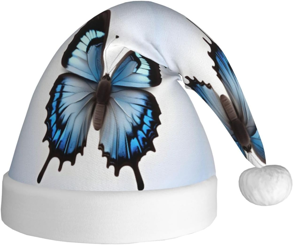 Qin And Zheng Blue Butterfly Santa Hat Personalized Christmas Headwear for Women