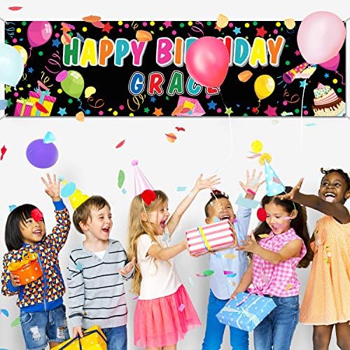 Tatuo Custom Birthday Banner with Name and Alphabet Stickers Black