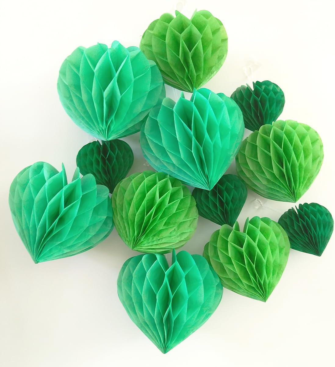Heart Tissue Paper Pom Poms Decor Set 12pcs Green