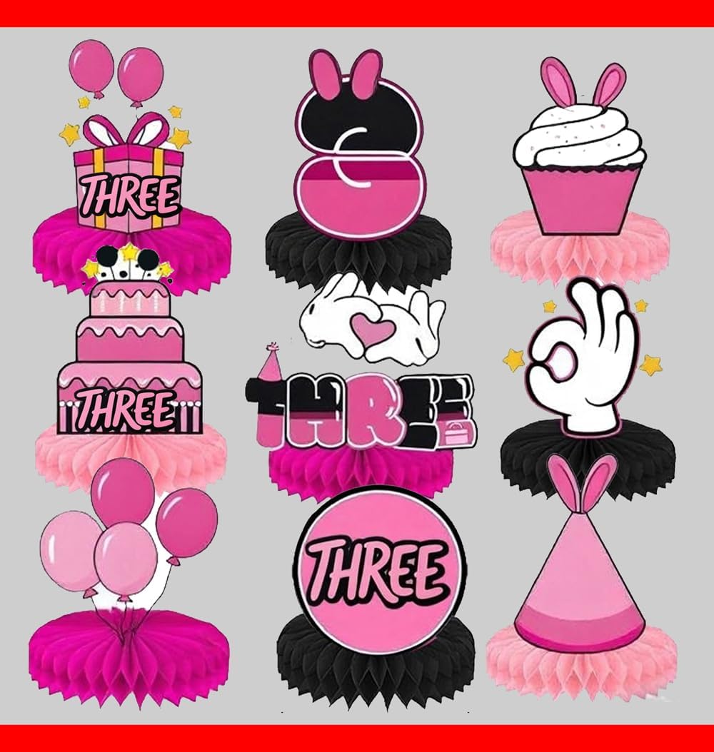 UUT 3rd Birthday Honeycomb Centerpieces Set of 9