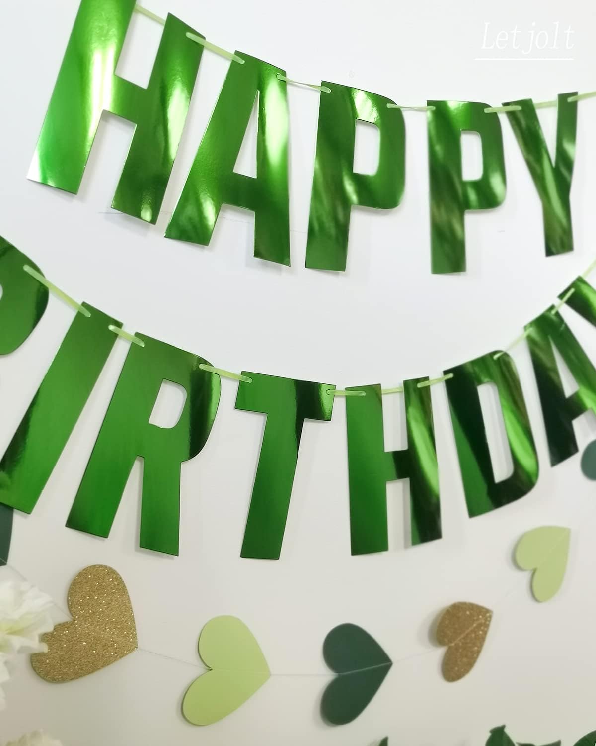 Green Happy Birthday Banner with Satin Strands 13pcs