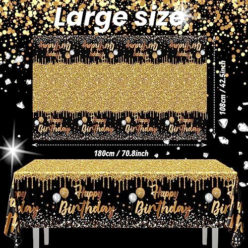 Happy Birthday Tablecloths 3pcs Black and Gold Glitter