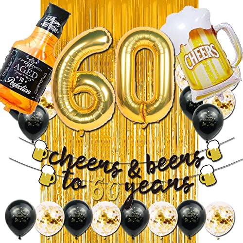 60th Birthday Decorations for Men with Gold Balloons