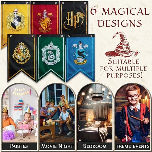 Harry Potter Party Decorations 6 Banners Hogwarts Flags