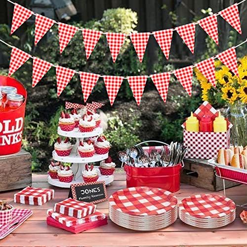VILIFEVER 2 Piece Red White Checkered Banner