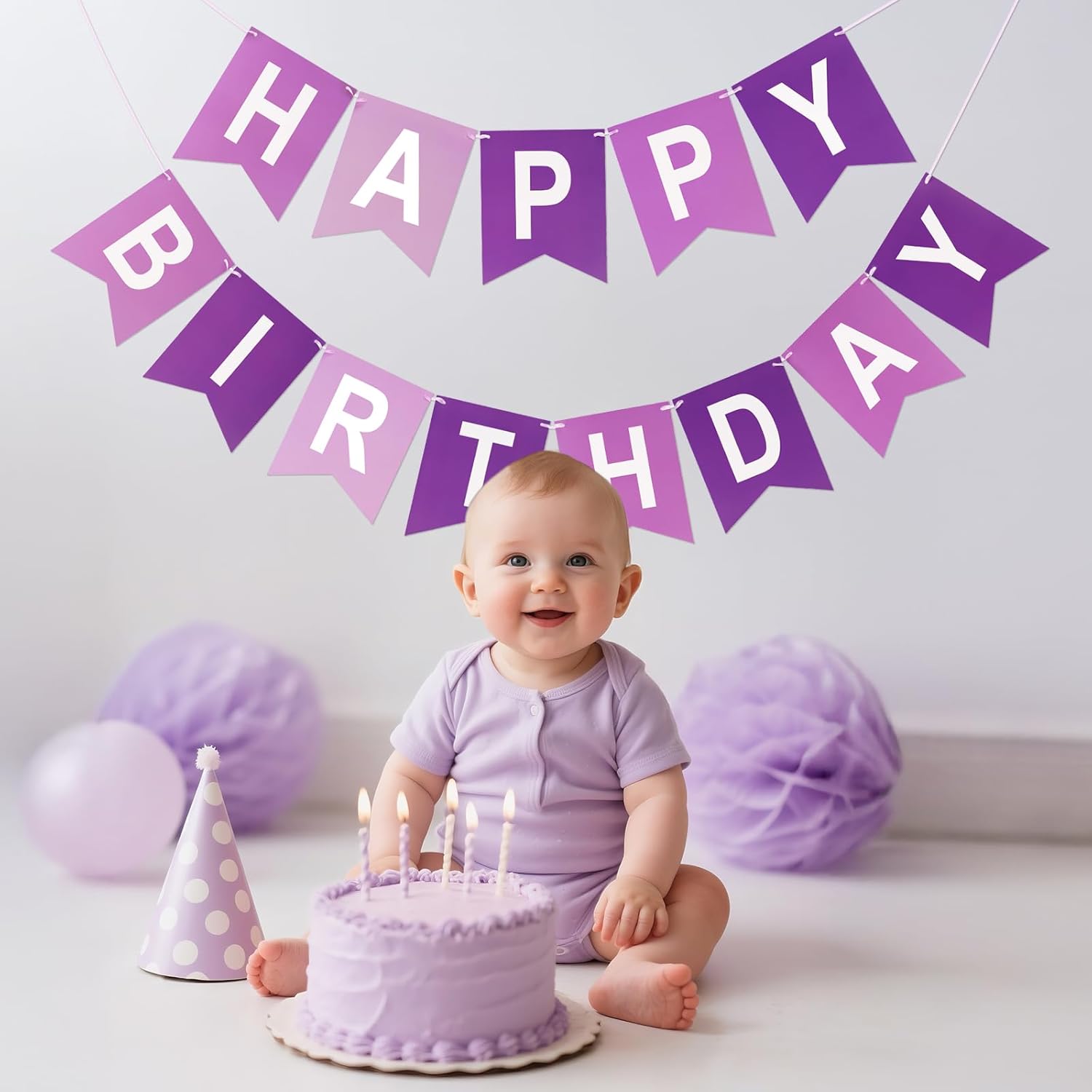 Purple Happy Birthday Banner Decorations