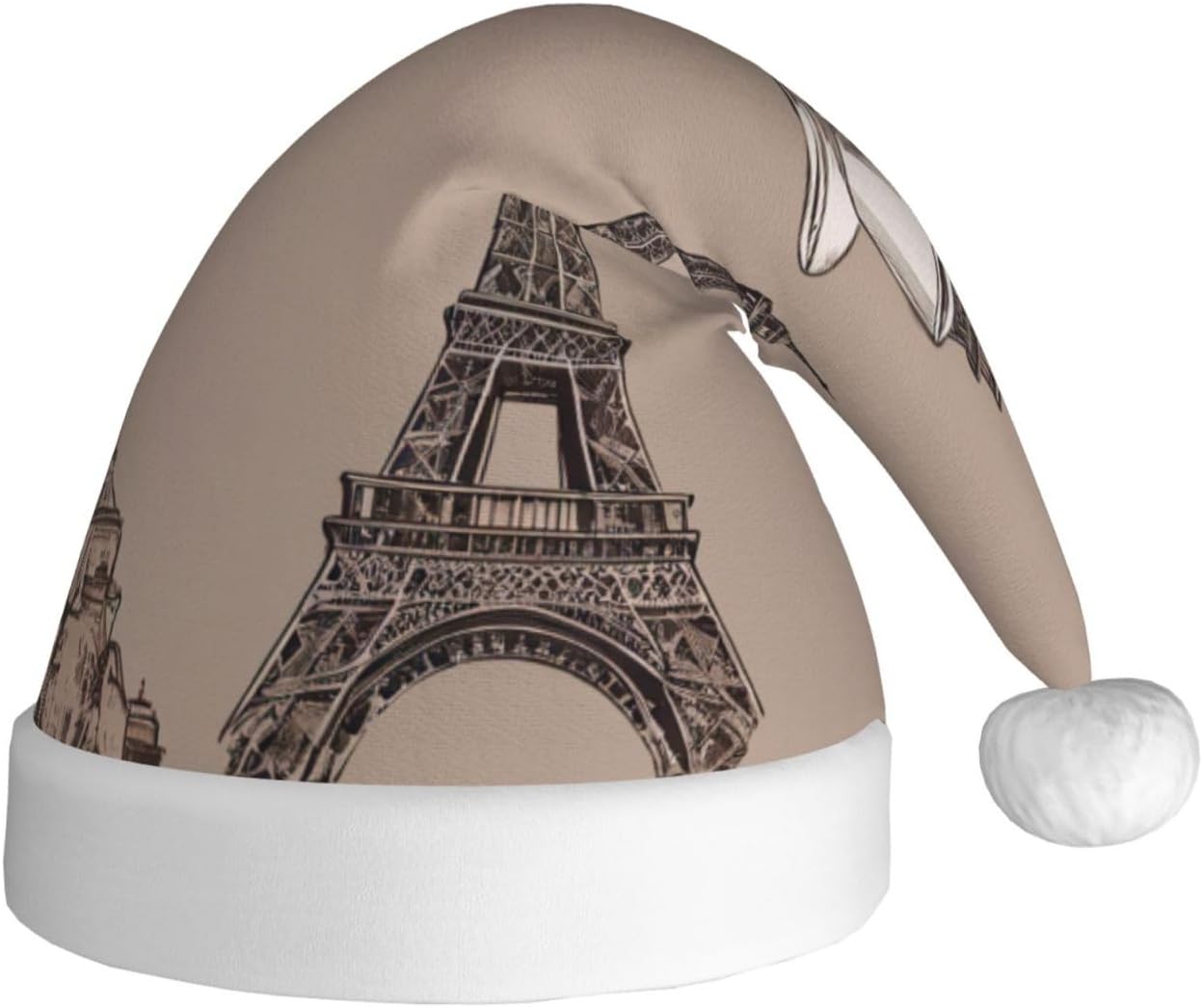 QINZHENG Personalized Santa Hat with Eiffel Tower Print