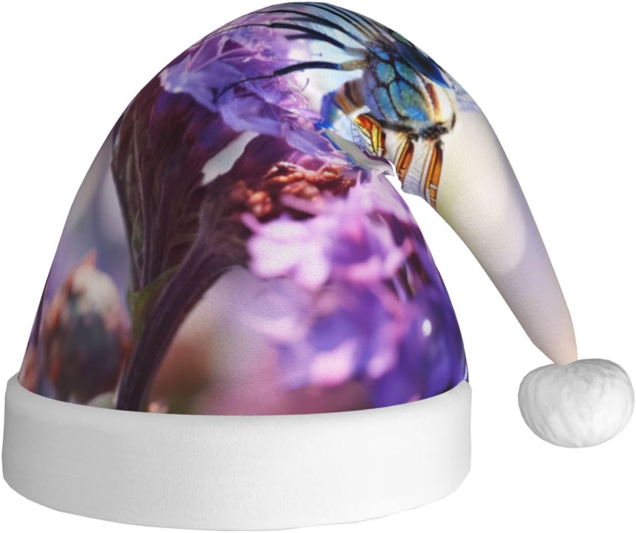 QINZHENG Personalized Santa Hat with Dragonflies and Flowers Print