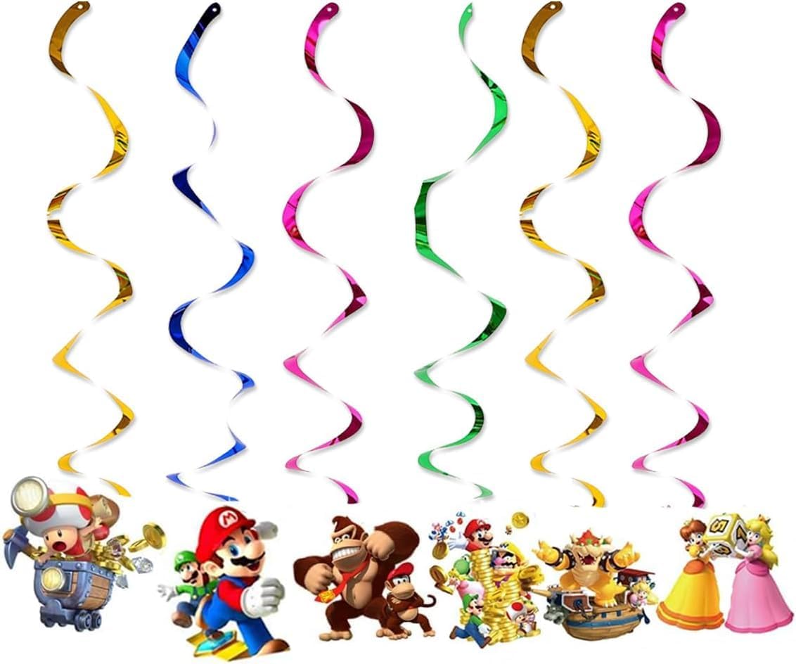 13 Packs Mario Party Supplies with Birthday Banner and Hanging Swirls