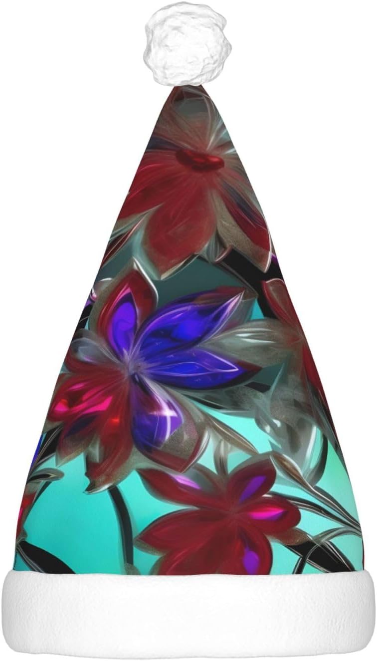 QINZHENG LED Santa Hat with Flower Stained Glass Print
