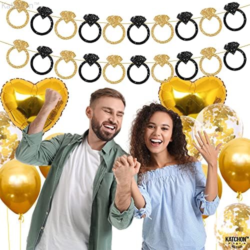 KatchOn Black and Gold Engagement Ring Banner - 10 Feet Pre-Strung