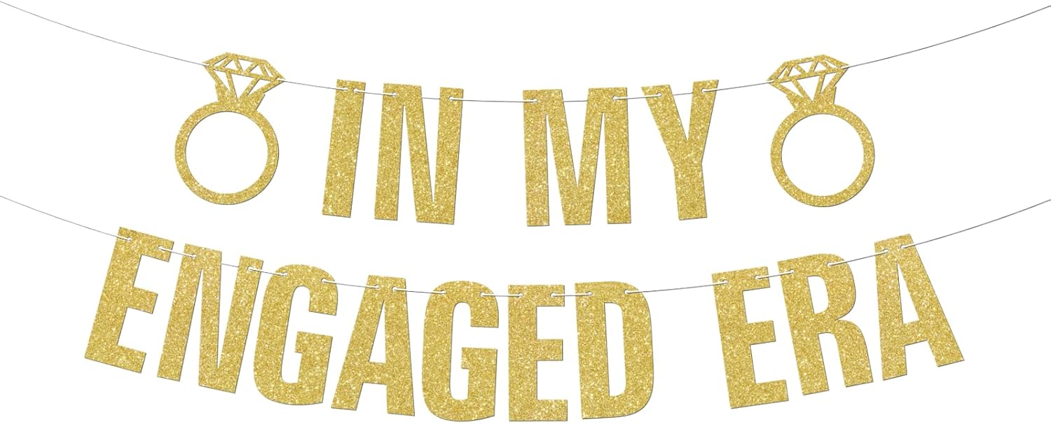 Gold Glitter Engagement Banner for Party Decorations