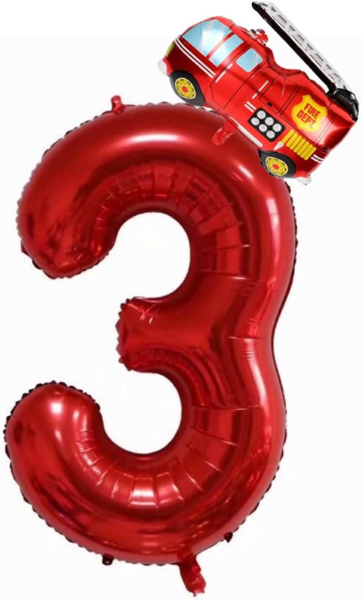 Fire Truck Balloon Set for 3rd Birthday Party