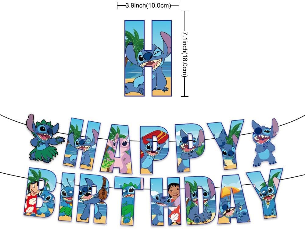Stitch Party Supplies 102 PCS Themed Birthday Decorations Set