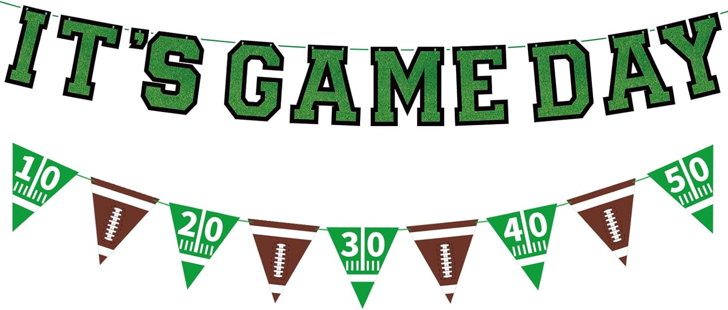 Football Party Decorations Kit with Triangle Flags and Banner