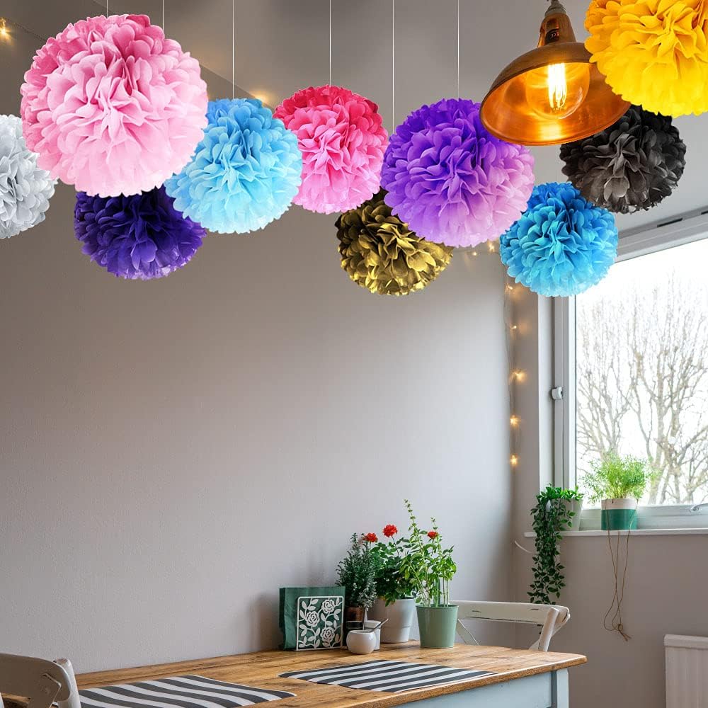 WIRESTER 5 Pcs 15 Inch Black Tissue Paper Flower Pom Poms