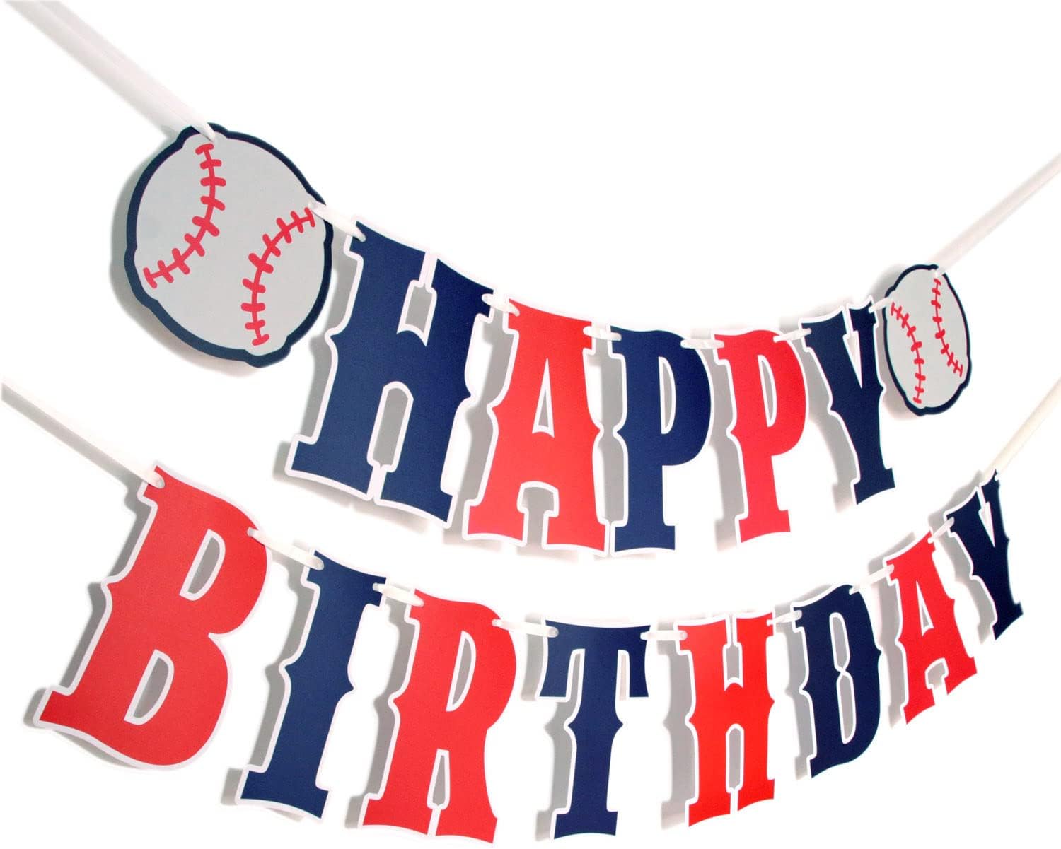Baseball Birthday Banner Set Navy Blue Red White