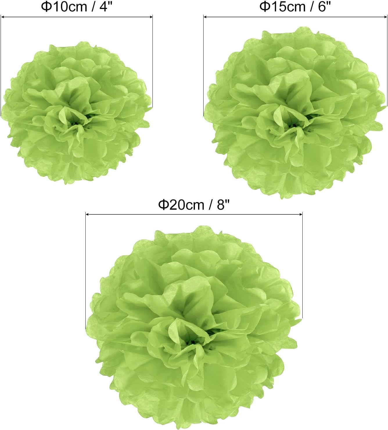 PATIKIL 4 6 8 Inch Tissue Pom Poms Flowers 12 Pack Lime Green
