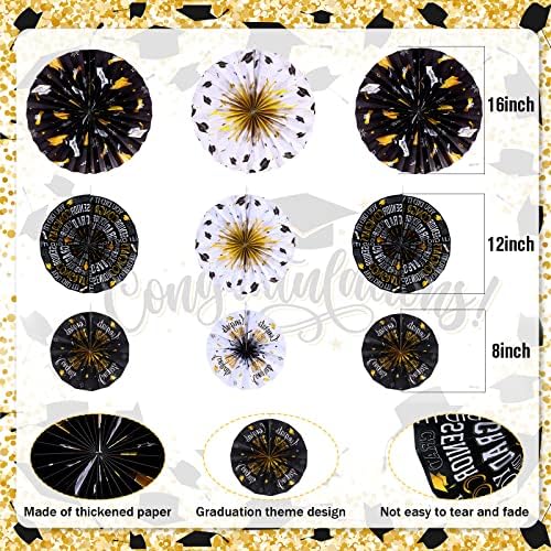 Outus 9 Pcs Graduation Party Decorations Black and Gold Fans