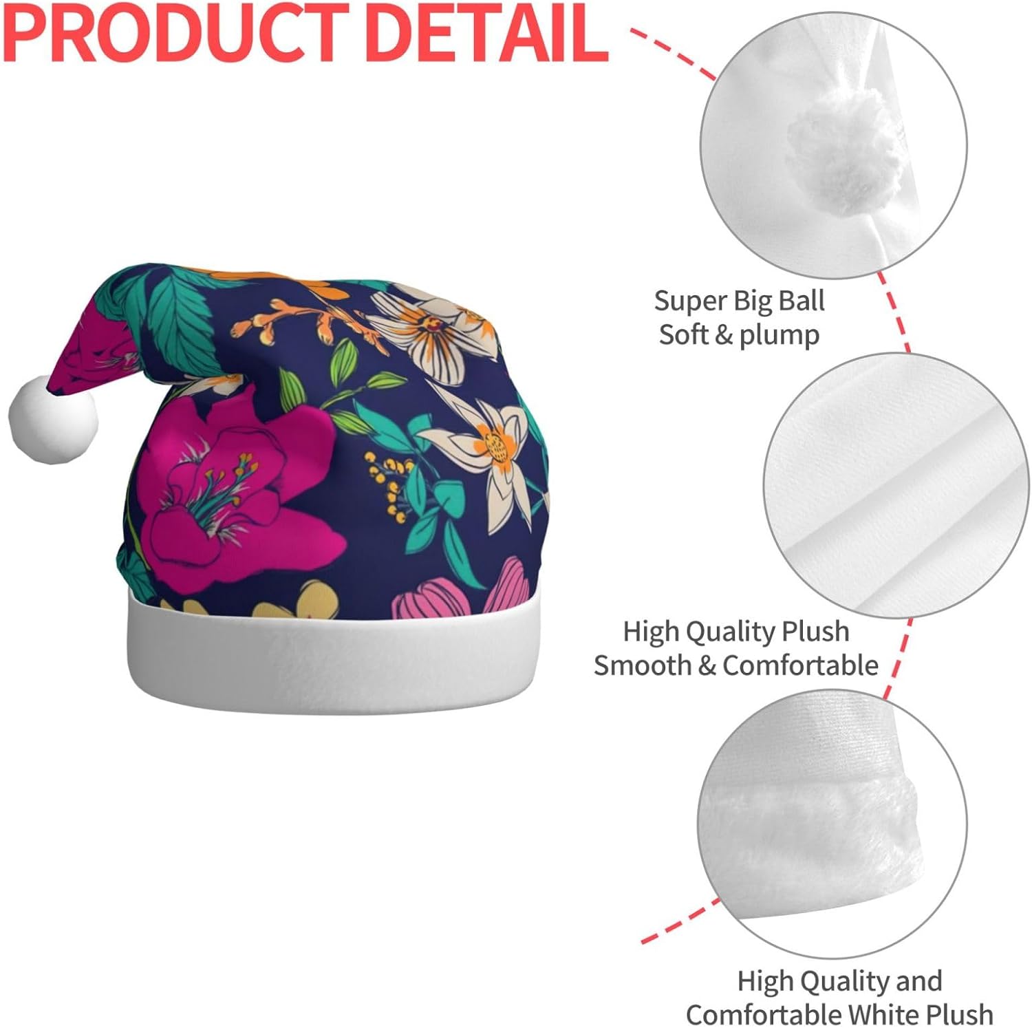 QINZHENG Personalized Santa Hat with Flowers Print