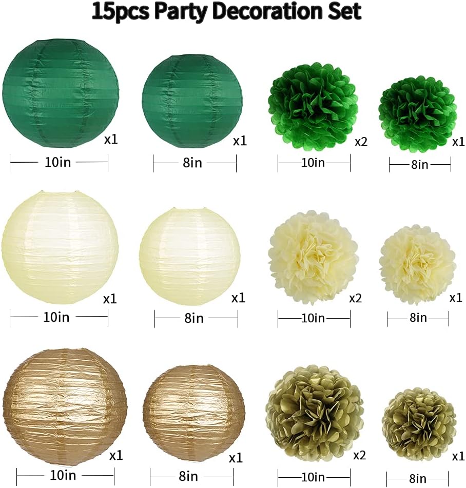 Green Gold Party Decorations 15PCS Set